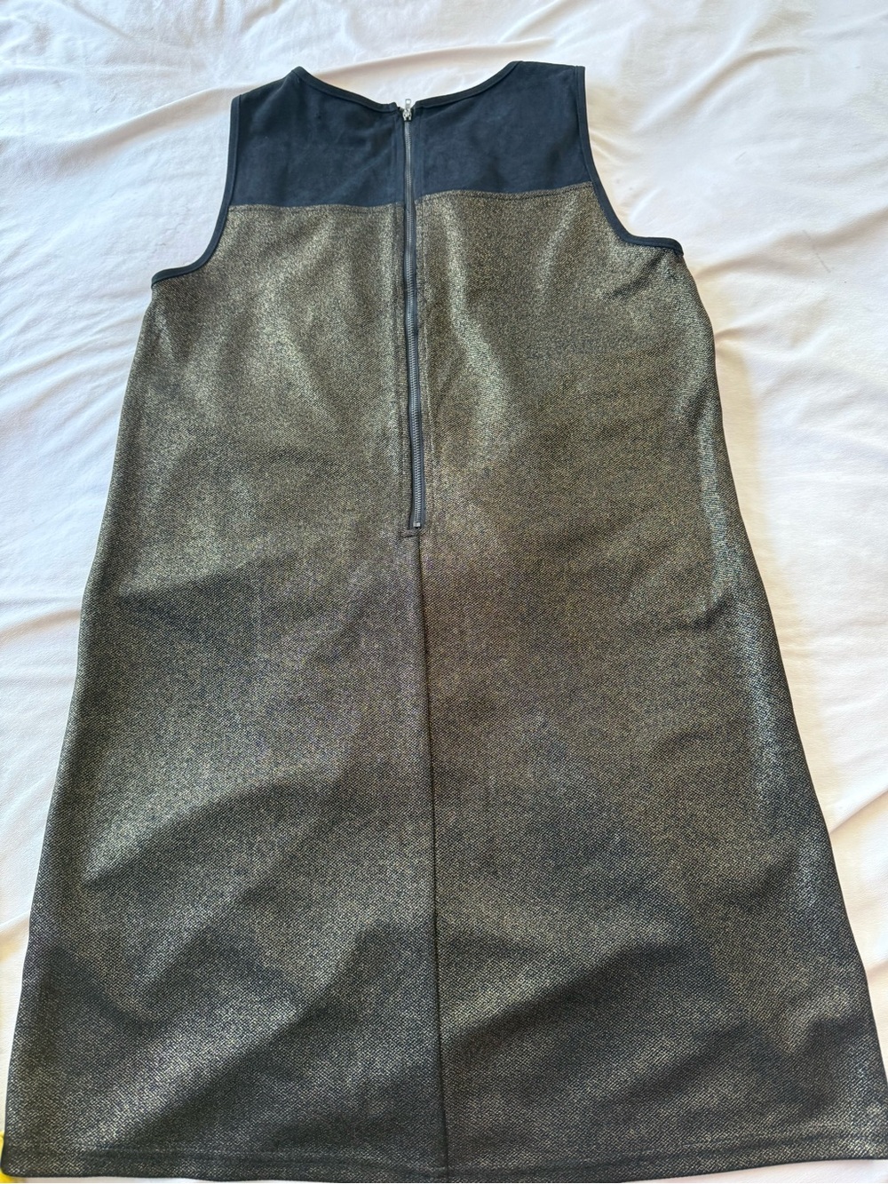 Primp Metallic Gold-Black Sleeveless Shift Dress